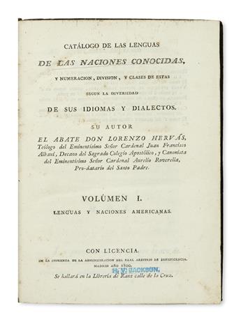 HERVÁS Y PANDURO, LORENZO. Catálogo de las Lenguas de las Naciones conocidas.  6 vols.  1800-05